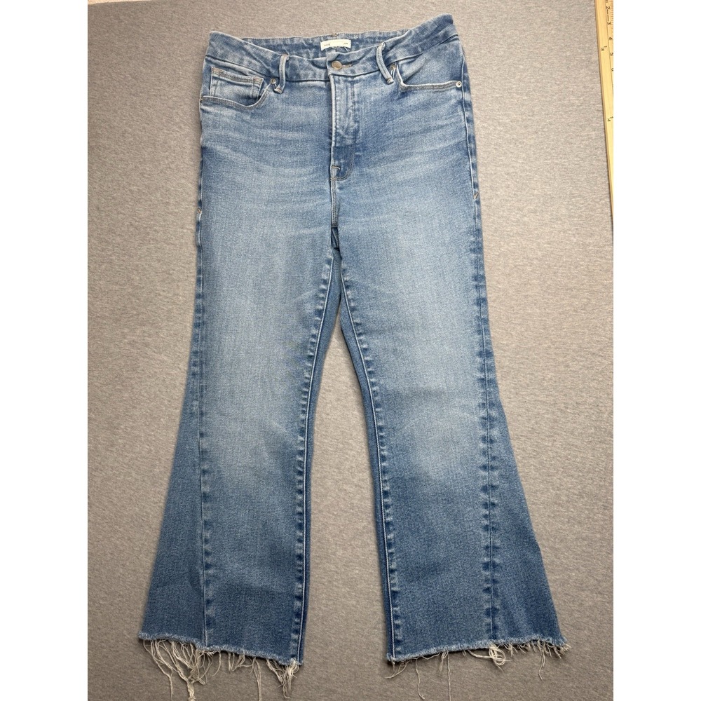 Good American Jeans Womens Size 8 flare Wideโ Leg Twisted Slit High Rise Revolve